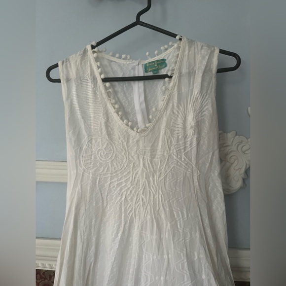 Embroidered with Seashells, Tassels White Maxi Dress 100% Cotton - Picture 3 of 9